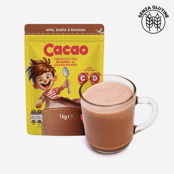 Preparato Gimoka per Bevanda al Cacao Magro in Polvere con Vitamina C e D, Senza Glutine,