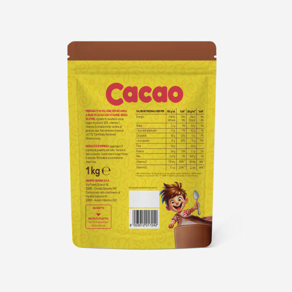 Preparato Gimoka per Bevanda al Cacao Magro in Polvere con Vitamina C e D, Senza Glutine,